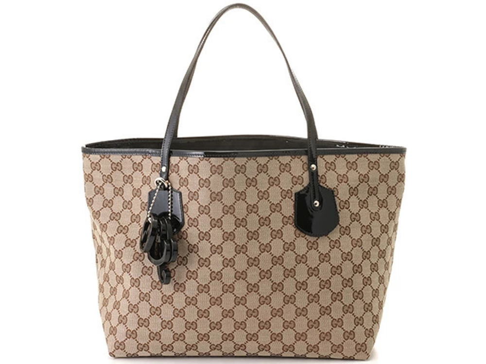 Gucci Jolie Tote Bag Beige Cream Black Canvas Patent Vernis Leather